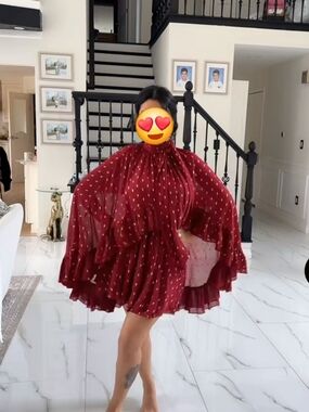 Commense Burgundy Dress with Gold Dot Accents